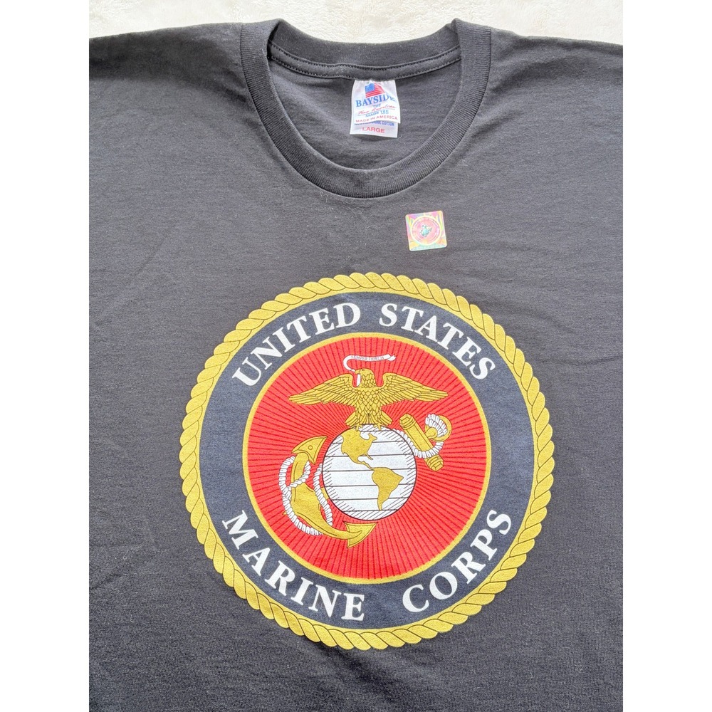 Black USMC Bayside Made in the USA Graphic T-Shirt Mens Large NWOT